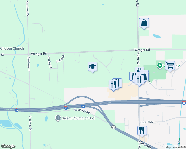 map of restaurants, bars, coffee shops, grocery stores, and more near in Clayton