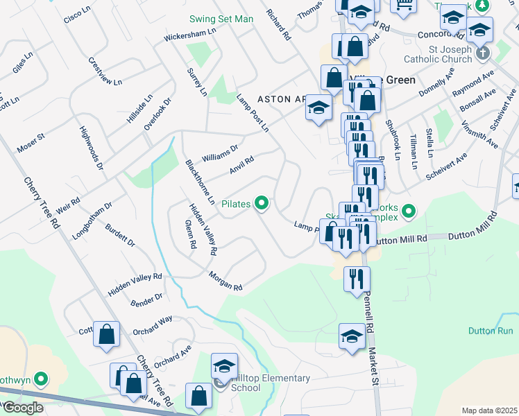 map of restaurants, bars, coffee shops, grocery stores, and more near 85 Woodbrook Way in Aston