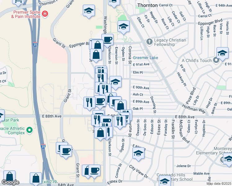 map of restaurants, bars, coffee shops, grocery stores, and more near 8978 Washington Street in Thornton