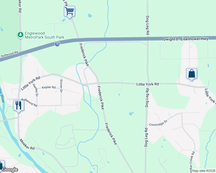 map of restaurants, bars, coffee shops, grocery stores, and more near 1915 Little York Road in Dayton