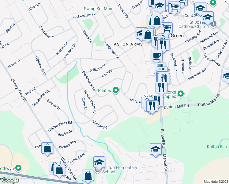 map of restaurants, bars, coffee shops, grocery stores, and more near 85 Woodbrook Way in Aston