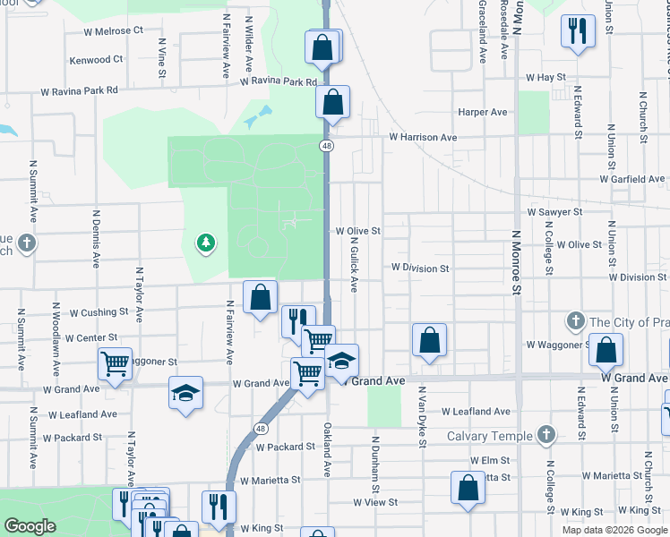 map of restaurants, bars, coffee shops, grocery stores, and more near 1600-1798 North Oakland Avenue in Decatur