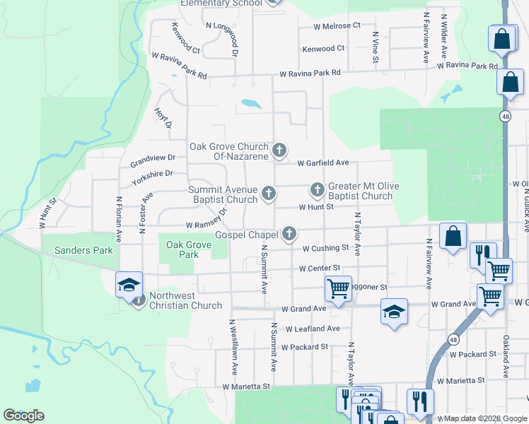 map of restaurants, bars, coffee shops, grocery stores, and more near 1799 North Summit Avenue in Decatur
