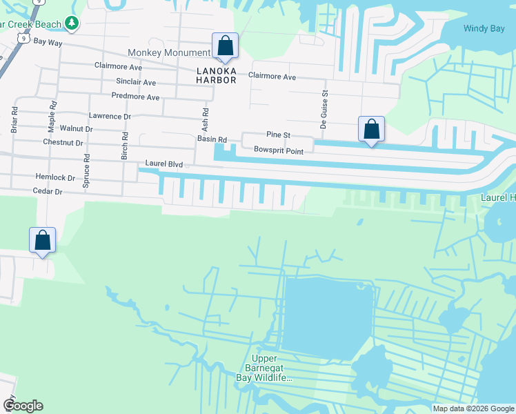 map of restaurants, bars, coffee shops, grocery stores, and more near 404 Atlantic City Court in Lacey Township