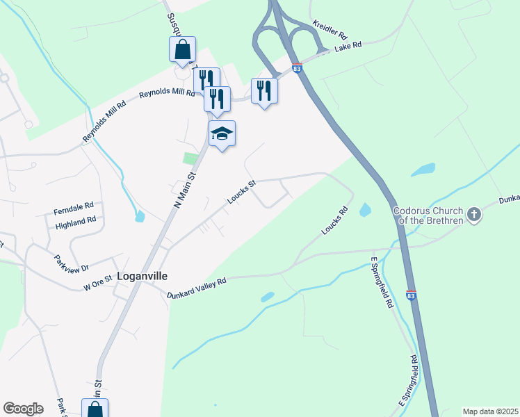map of restaurants, bars, coffee shops, grocery stores, and more near 10 Logan Heights Road in York