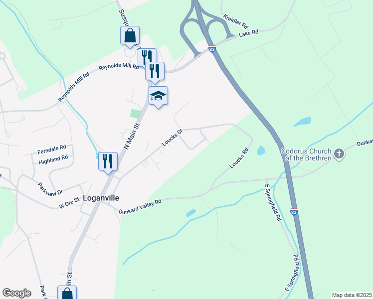 map of restaurants, bars, coffee shops, grocery stores, and more near 10 Logan Heights Road in York