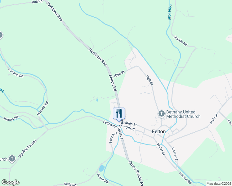 map of restaurants, bars, coffee shops, grocery stores, and more near Felton Road in Felton