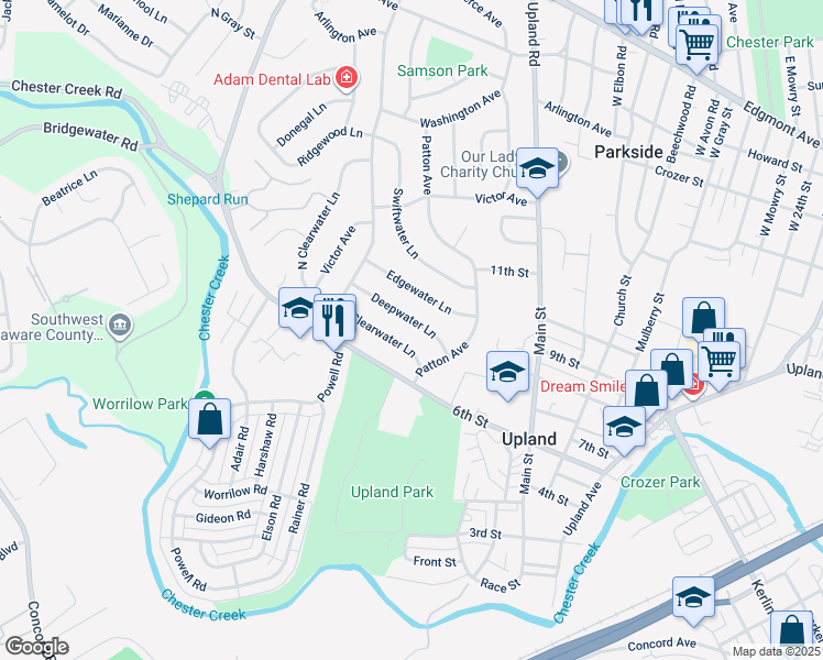 map of restaurants, bars, coffee shops, grocery stores, and more near 3630 Deepwater Lane in Brookhaven