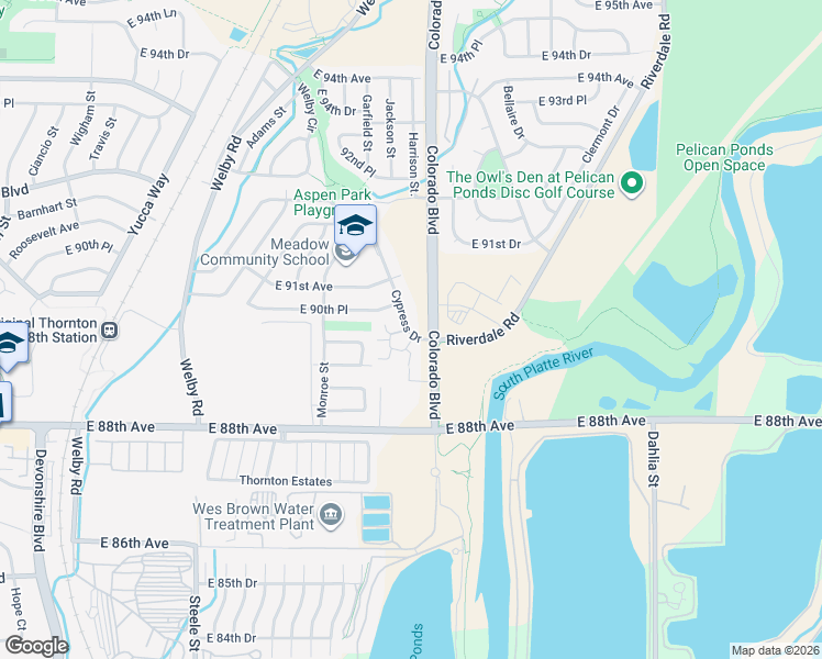 map of restaurants, bars, coffee shops, grocery stores, and more near 8987 Cypress Drive in Thornton