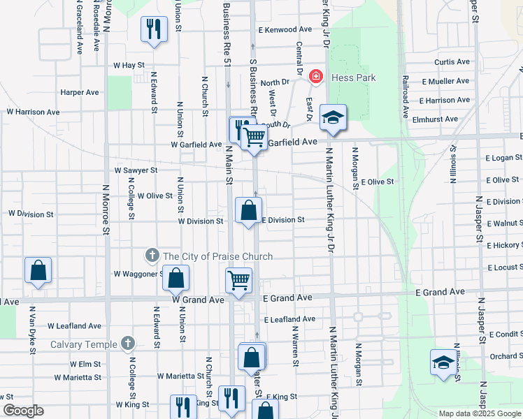 map of restaurants, bars, coffee shops, grocery stores, and more near 1600-1698 North Water Street in Decatur
