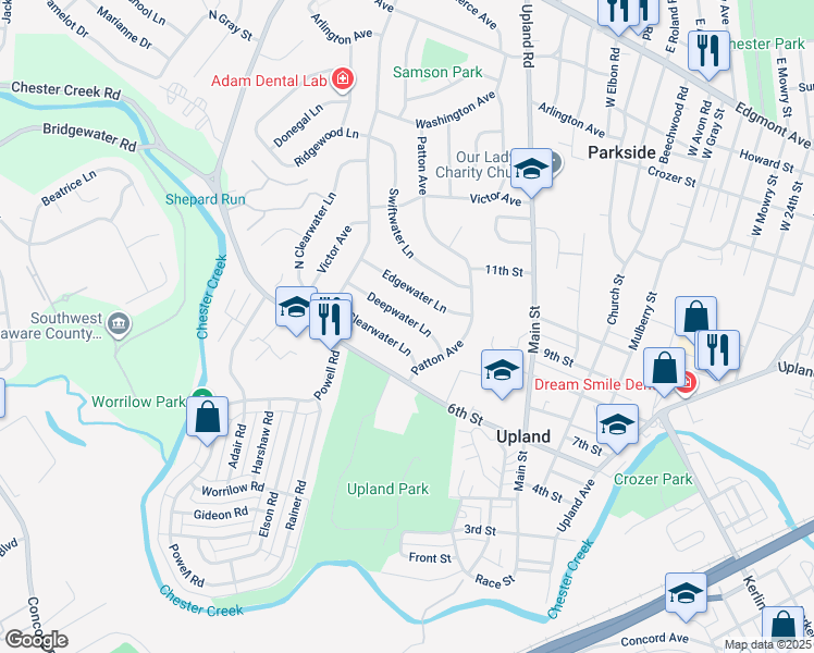 map of restaurants, bars, coffee shops, grocery stores, and more near 3630 Deepwater Lane in Brookhaven