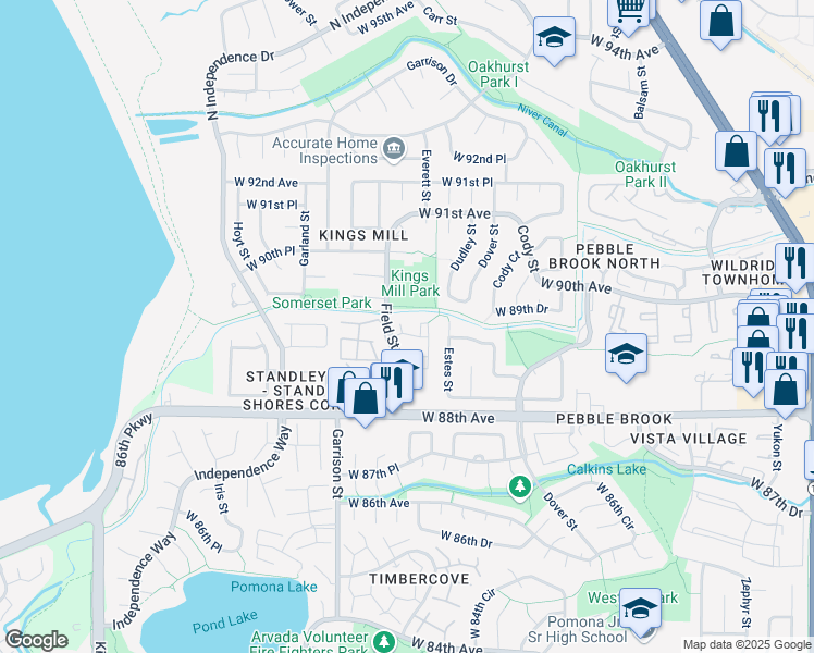 map of restaurants, bars, coffee shops, grocery stores, and more near 8925 West 89th Place in Westminster