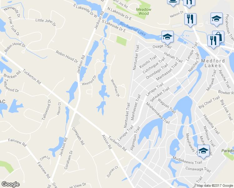 map of restaurants, bars, coffee shops, grocery stores, and more near 54 Wrentham Drive in Medford