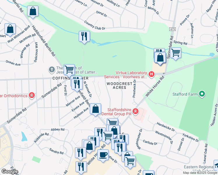 map of restaurants, bars, coffee shops, grocery stores, and more near 9 Glen Dr in Voorhees