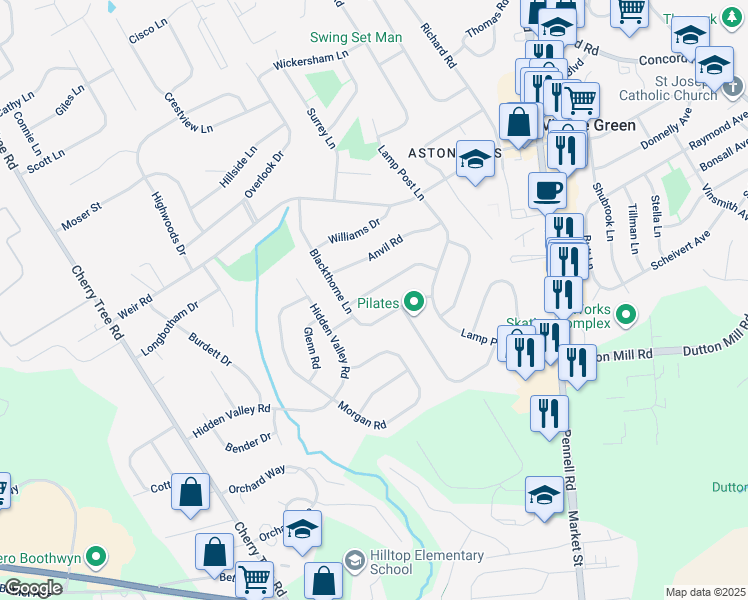 map of restaurants, bars, coffee shops, grocery stores, and more near 42 Hearthside Road in Aston