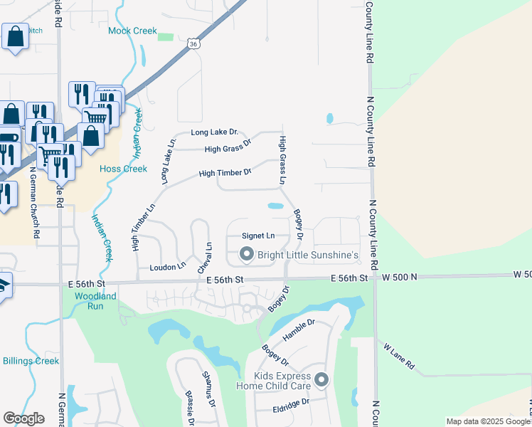 map of restaurants, bars, coffee shops, grocery stores, and more near 11632 Congressional Court in Indianapolis