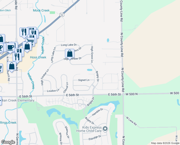 map of restaurants, bars, coffee shops, grocery stores, and more near 11720 Congressional Court in Indianapolis
