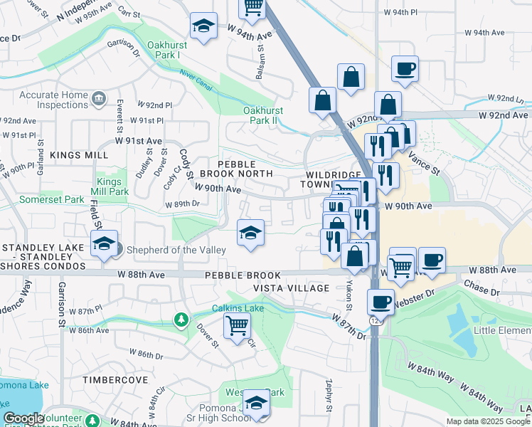 map of restaurants, bars, coffee shops, grocery stores, and more near 8170 West 90th Avenue in Westminster