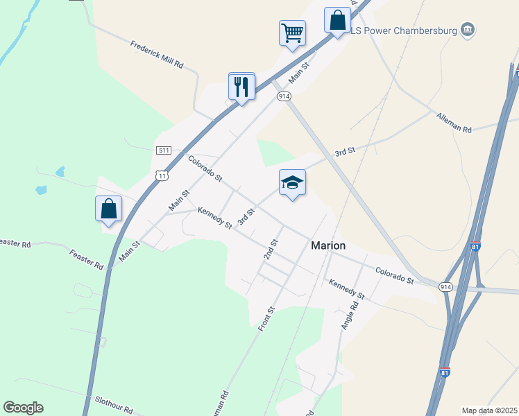 map of restaurants, bars, coffee shops, grocery stores, and more near 145 Colorado Street in Chambersburg