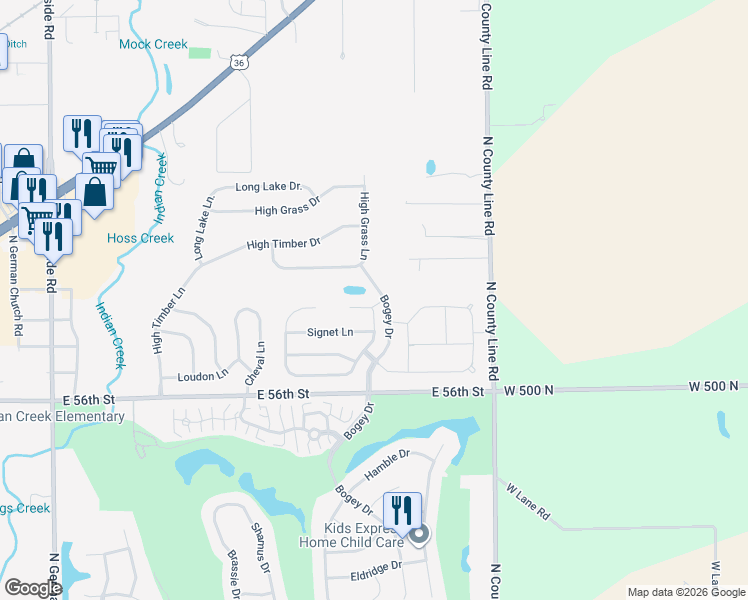 map of restaurants, bars, coffee shops, grocery stores, and more near 11720 Congressional Court in Indianapolis