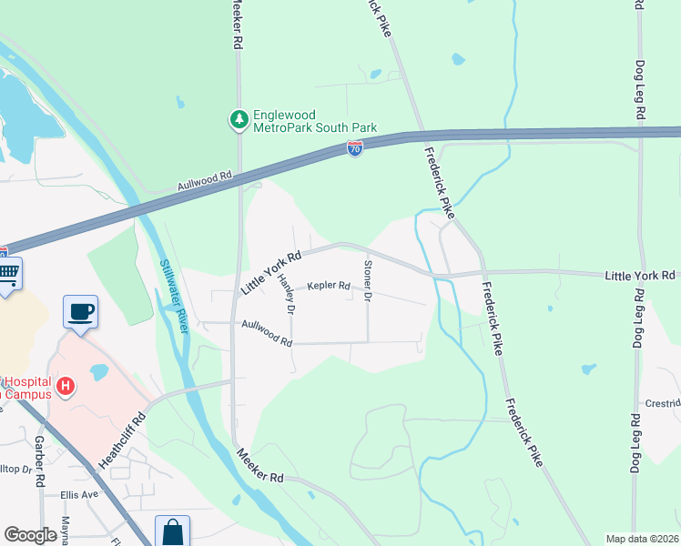 map of restaurants, bars, coffee shops, grocery stores, and more near 557 Kepler Road in Dayton