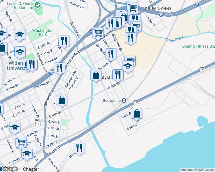 map of restaurants, bars, coffee shops, grocery stores, and more near 1210 East 9th Street in Eddystone