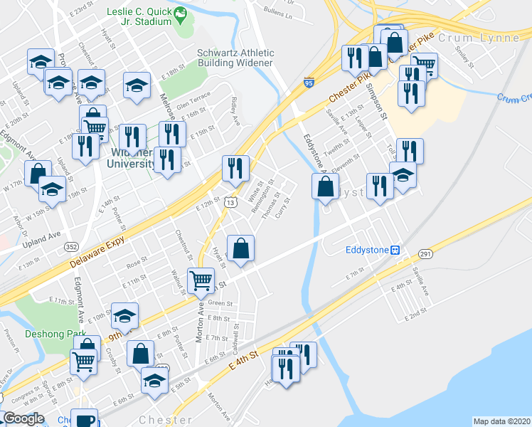 map of restaurants, bars, coffee shops, grocery stores, and more near 1000 Johnson Street in Chester