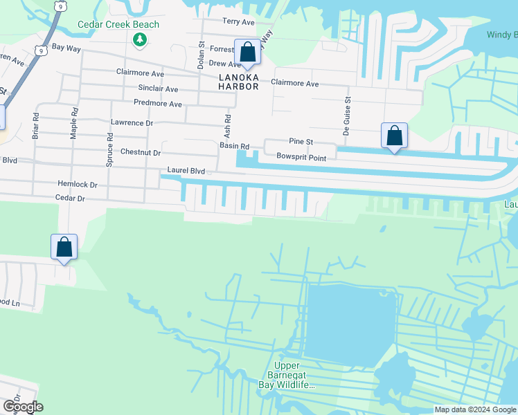 map of restaurants, bars, coffee shops, grocery stores, and more near 411 Pleasantville Court in Lacey Township