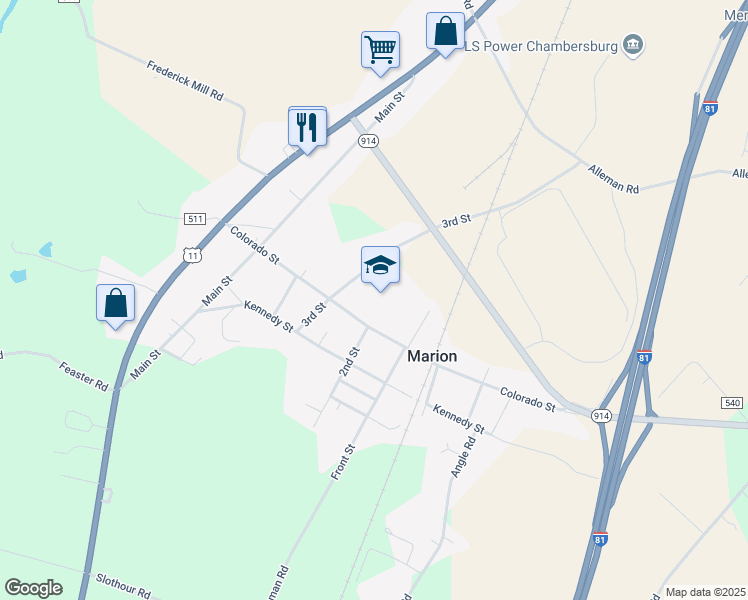 map of restaurants, bars, coffee shops, grocery stores, and more near 145 Colorado Street in Chambersburg