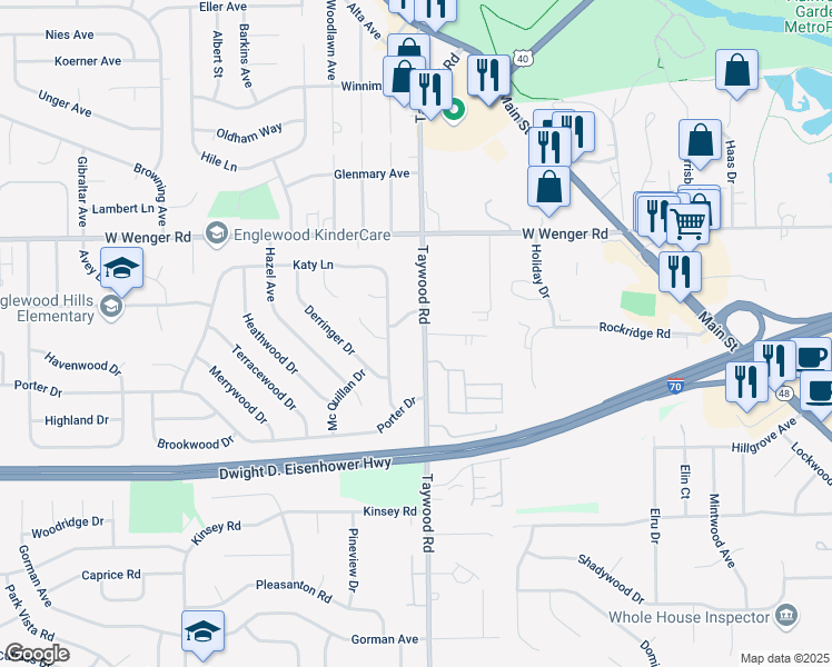 map of restaurants, bars, coffee shops, grocery stores, and more near 1065 Taywood Road in Englewood