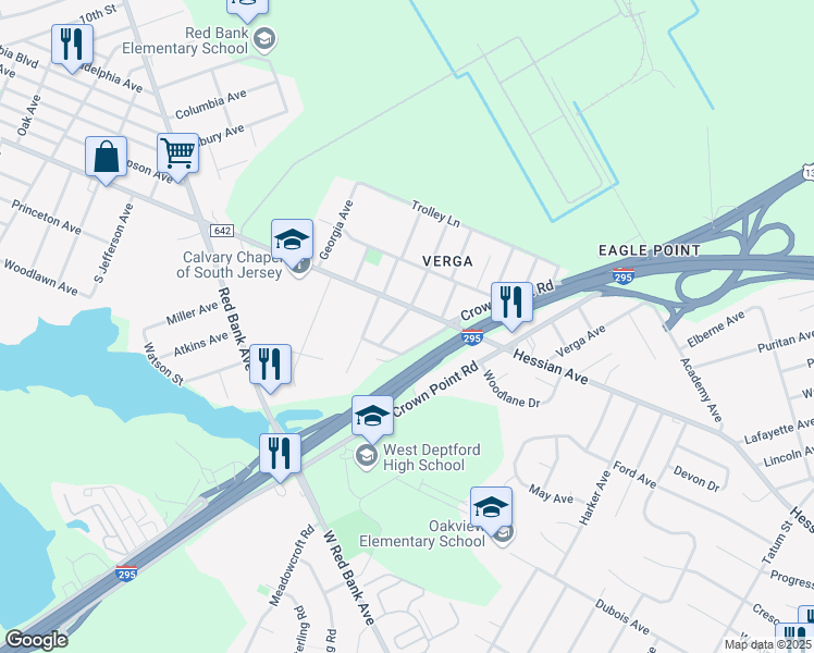 map of restaurants, bars, coffee shops, grocery stores, and more near 1445 Victory Avenue in Westville
