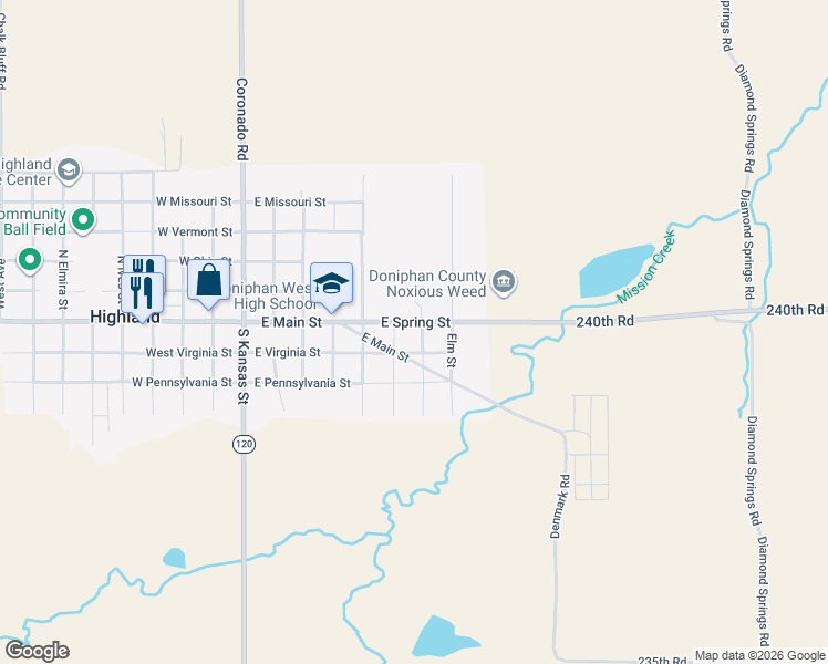 map of restaurants, bars, coffee shops, grocery stores, and more near 653-689 East Spring Street in Highland