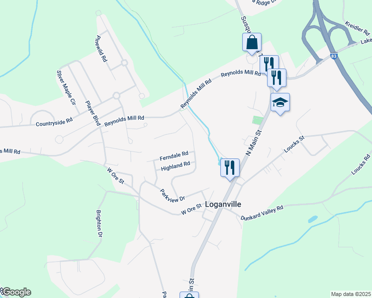 map of restaurants, bars, coffee shops, grocery stores, and more near 3 Ferndale Road in Seven Valleys