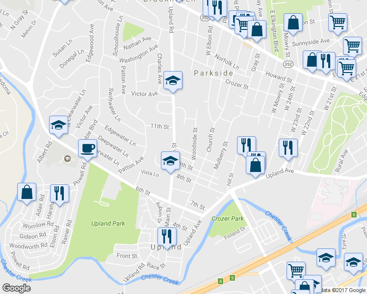 map of restaurants, bars, coffee shops, grocery stores, and more near 416 10th Street in Brookhaven