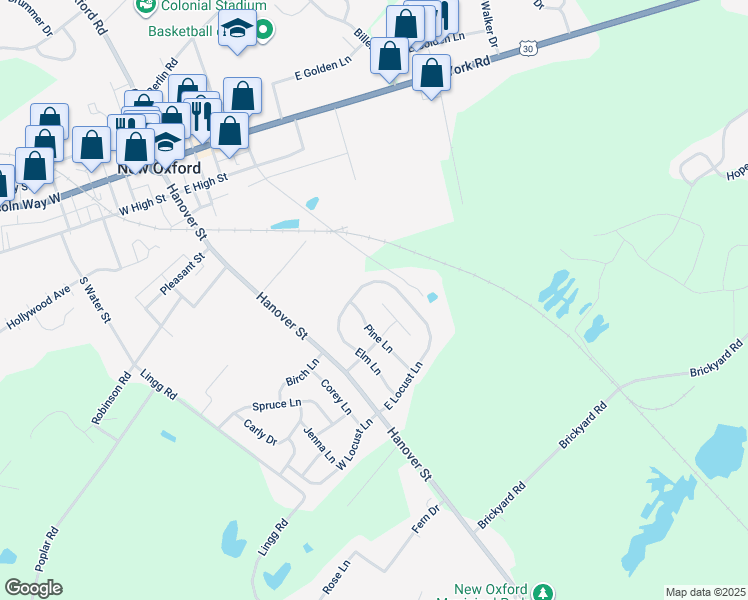 map of restaurants, bars, coffee shops, grocery stores, and more near 1 Cherry Court in New Oxford