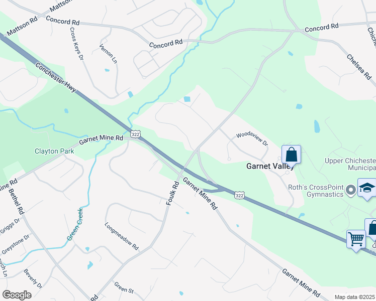 map of restaurants, bars, coffee shops, grocery stores, and more near 1099 Green Glen Drive in Garnet Valley