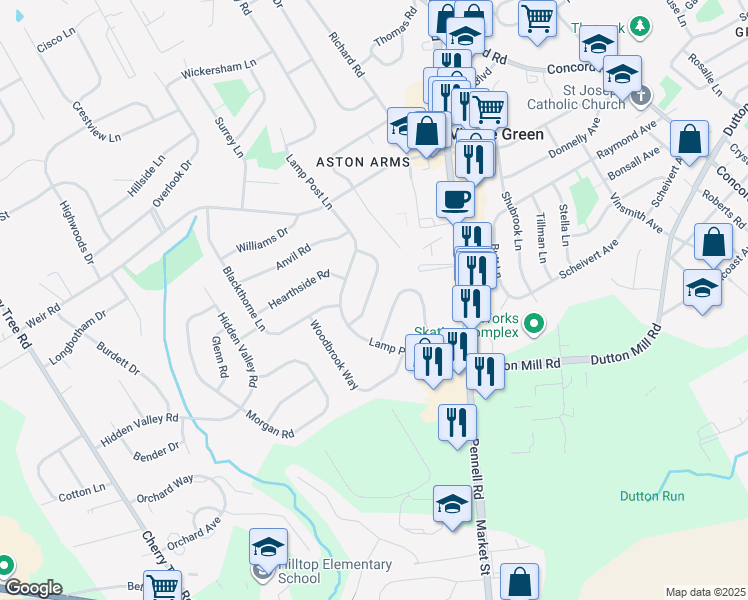 map of restaurants, bars, coffee shops, grocery stores, and more near 54 Weathervane Road in Aston