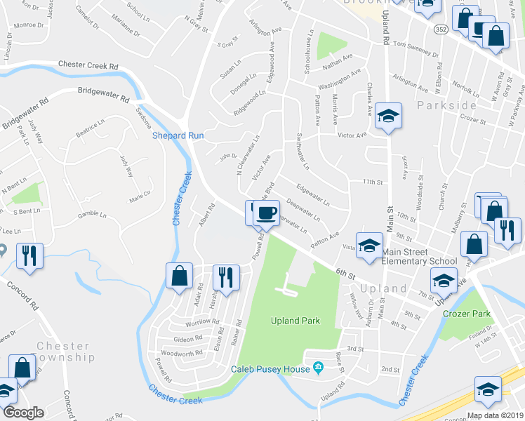 map of restaurants, bars, coffee shops, grocery stores, and more near 805 Trimble Boulevard in Brookhaven
