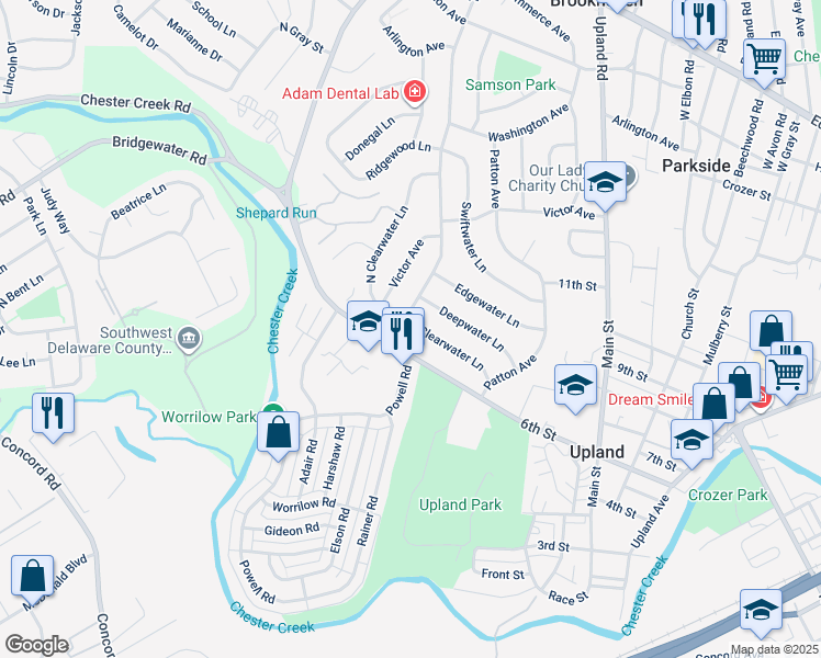 map of restaurants, bars, coffee shops, grocery stores, and more near 805 Trimble Boulevard in Brookhaven