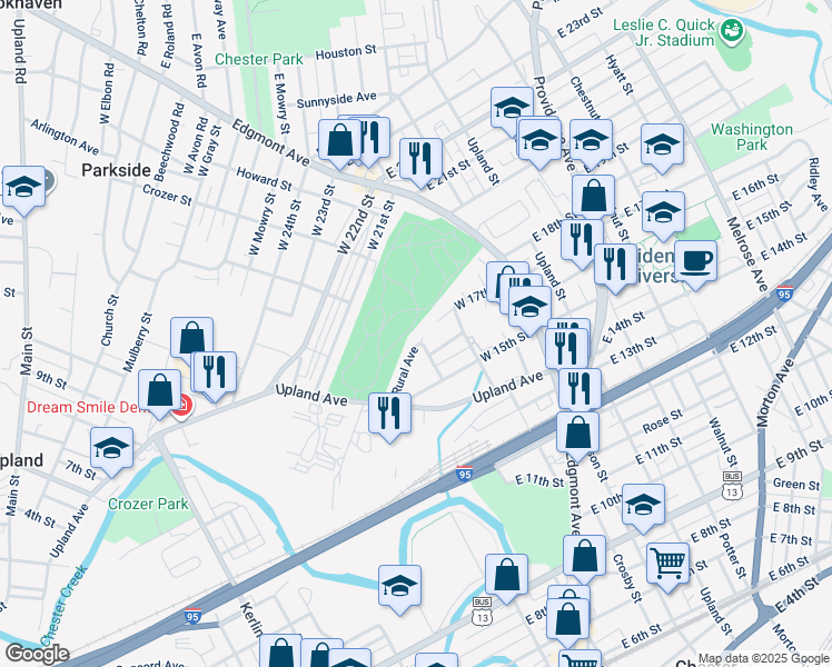 map of restaurants, bars, coffee shops, grocery stores, and more near 227 Rural Circle in Chester