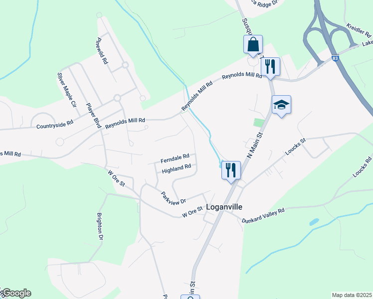 map of restaurants, bars, coffee shops, grocery stores, and more near 3 Ferndale Road in Seven Valleys