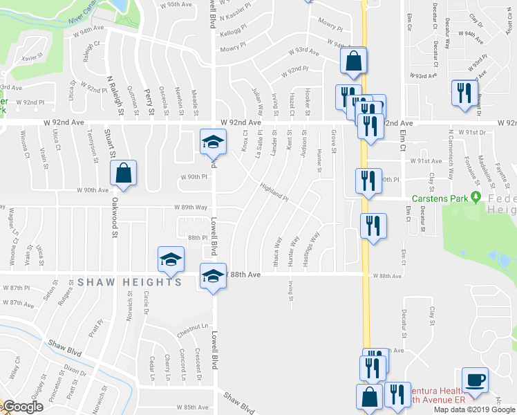 map of restaurants, bars, coffee shops, grocery stores, and more near 8973 Kent Street in Westminster
