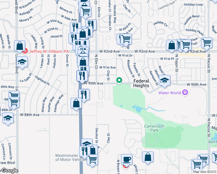 map of restaurants, bars, coffee shops, grocery stores, and more near 8985 Clay Street in Federal Heights