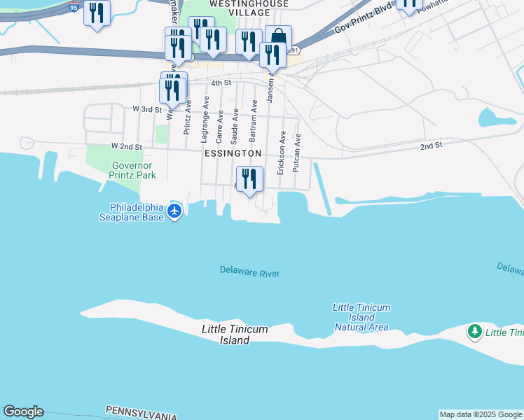 map of restaurants, bars, coffee shops, grocery stores, and more near 508 Front Street in Tinicum Township