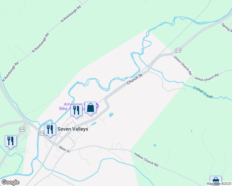 map of restaurants, bars, coffee shops, grocery stores, and more near 158 Church Street in Seven Valleys