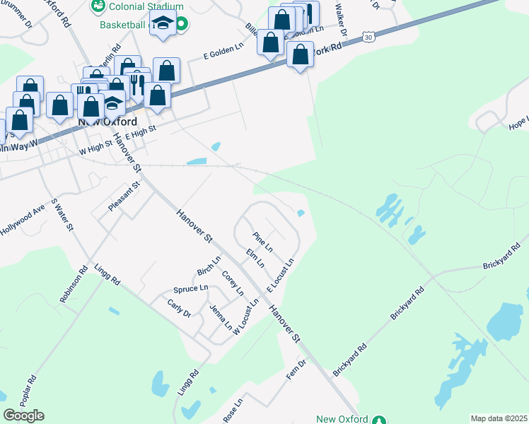 map of restaurants, bars, coffee shops, grocery stores, and more near 2 Cherry Court in New Oxford