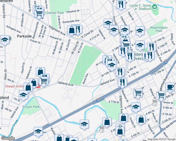 map of restaurants, bars, coffee shops, grocery stores, and more near 227 Rural Circle in Chester