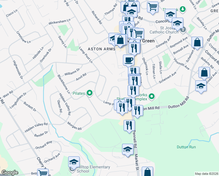 map of restaurants, bars, coffee shops, grocery stores, and more near 54 Weathervane Road in Aston