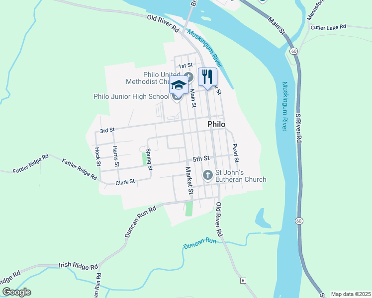 map of restaurants, bars, coffee shops, grocery stores, and more near 442 Market St in Philo