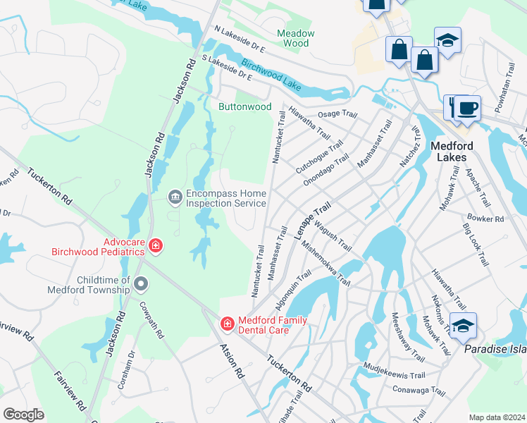map of restaurants, bars, coffee shops, grocery stores, and more near 112 Nantucket Trail in Medford